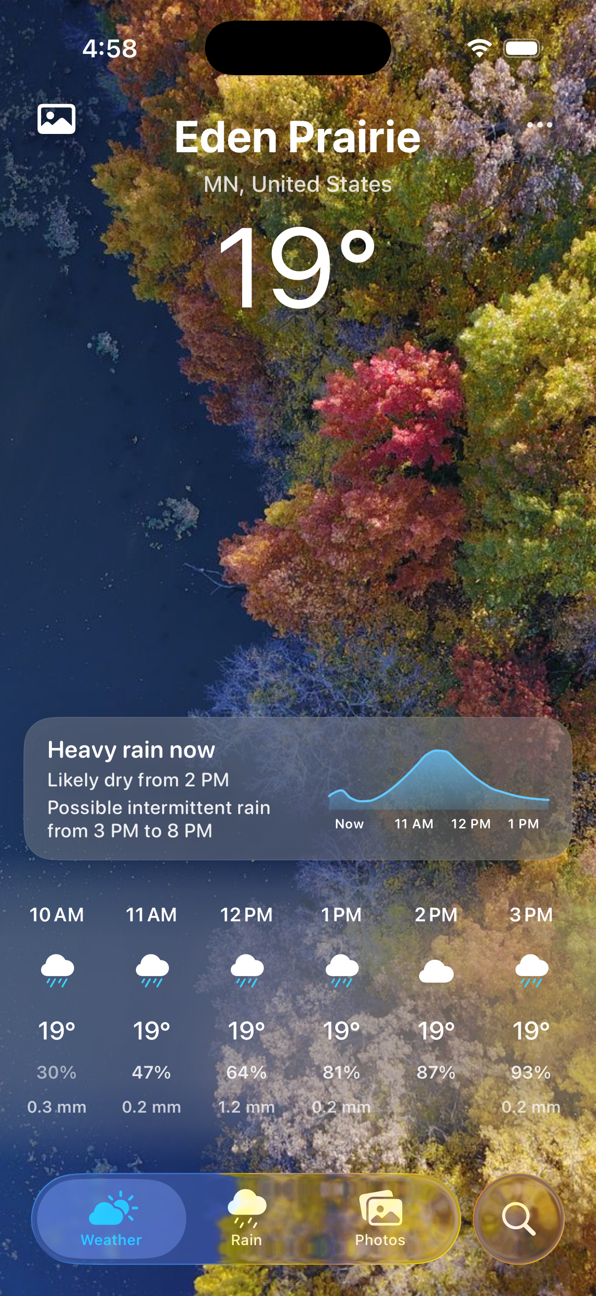 Vista Weather rain nowcast for Eden Prairie